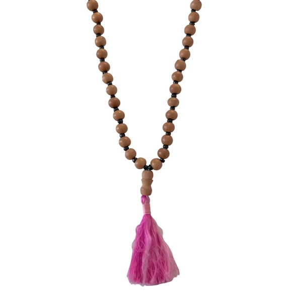 Pink & Brown Beaded Tassel Pendant Long Necklace - Picture 1 of 3